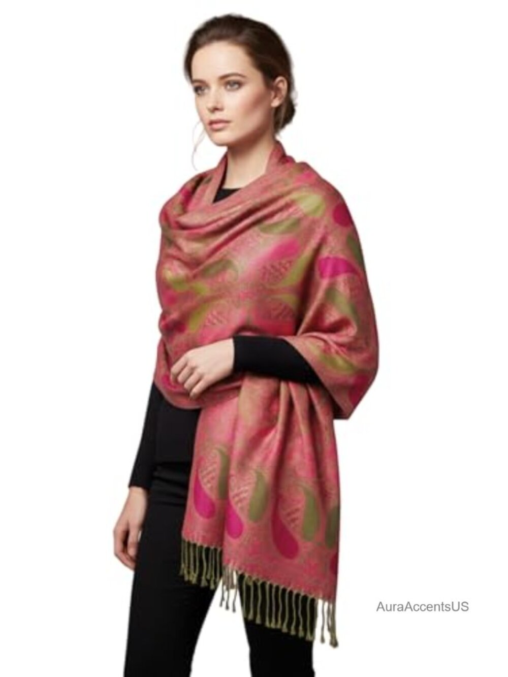 Reversible Paisley Pashmina Shawl Wrap Viscose Acrylic Fringe